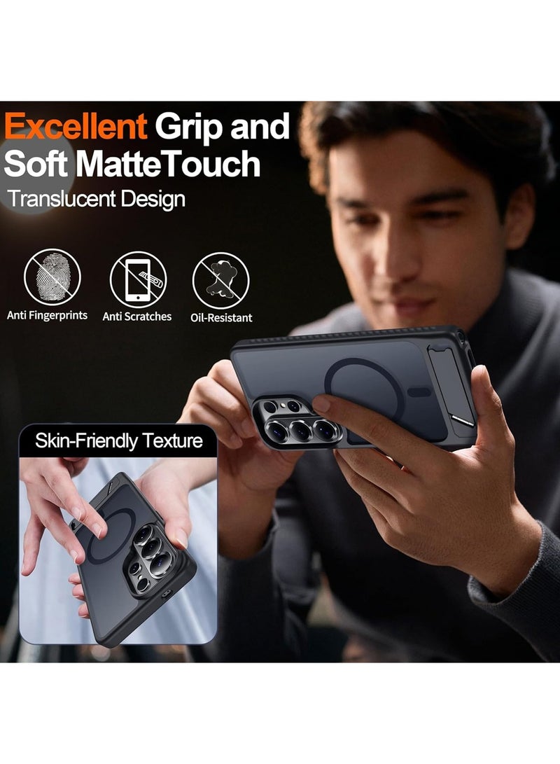 لـ Samsung S26 Ultra MagSafe Case ، مع حامي الشاشة ، غطاء مغناطيسي مع موقف غير مرئي ، قشرة هاتف حماية مقاومة للصدمات ، Matte Kickstand Slim Thin Back Cases لـ Galaxy S26 Ultra 5G (أسود) - view 5